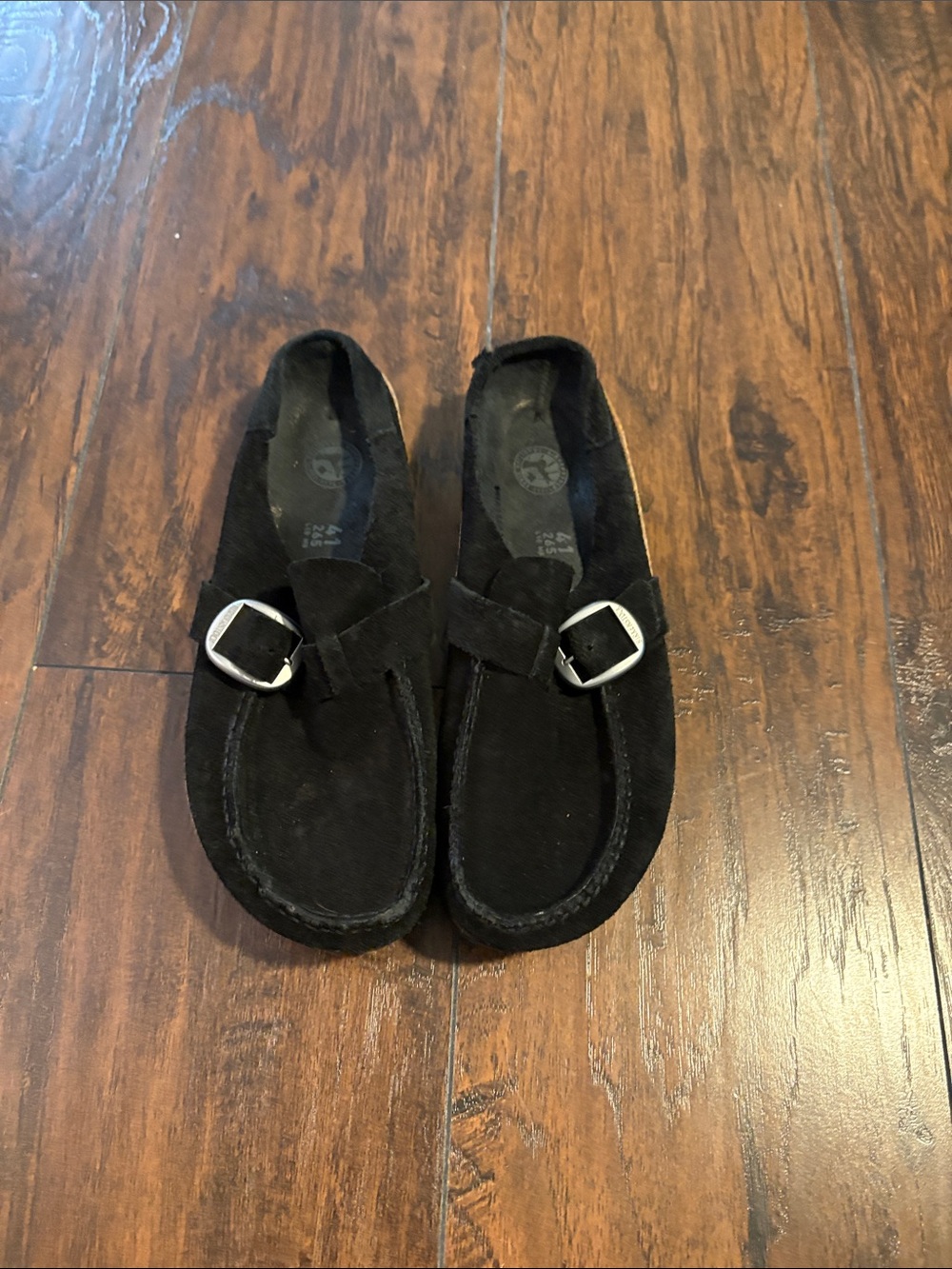 Birkenstock Buckley Black Suede Slip-On Loafers with Silver Buckle - unisex